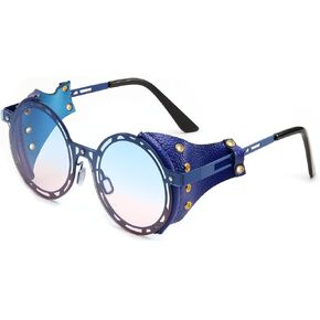FEISEDY Retro Round Steampunk Sunglasses Women Men Vintage Eyewear Metal Frame Leatherwear B0140 in Kuwait