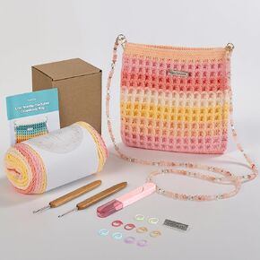 Crochet Kit for Beginners, Gradient Color Doll Tote Bag DIY Knitting Kit with Video Instruction, Crochet Kit for Adults and Children (Orange) in Saudi Arabia