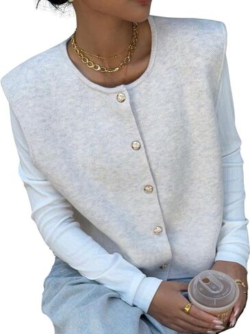 Verdusa Women‘s Comfiest Airport Outfits Button Down Sleeveless Sweater Vest Tops Cozy Cardigans in Kuwait