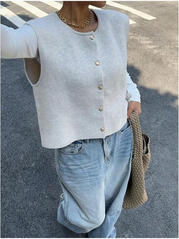 Verdusa Women‘s Comfiest Airport Outfits Button Down Sleeveless Sweater Vest Tops Cozy Cardigans in Kuwait