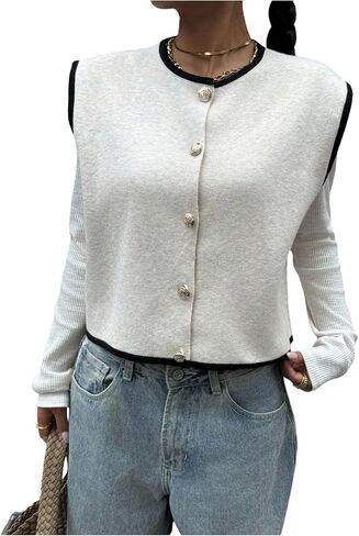 Verdusa Women‘s Comfiest Airport Outfits Button Down Sleeveless Sweater Vest Tops Cozy Cardigans in Kuwait