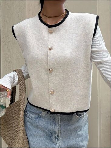 Verdusa Women‘s Comfiest Airport Outfits Button Down Sleeveless Sweater Vest Tops Cozy Cardigans in Kuwait