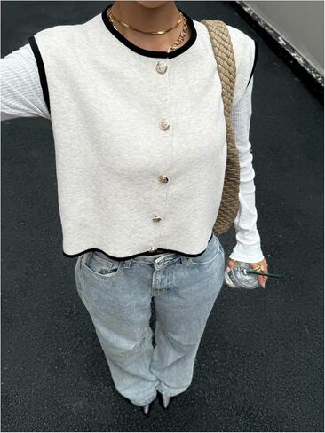 Verdusa Women‘s Comfiest Airport Outfits Button Down Sleeveless Sweater Vest Tops Cozy Cardigans in Kuwait