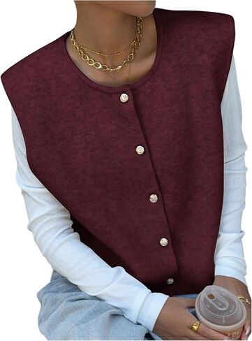 Verdusa Women‘s Comfiest Airport Outfits Button Down Sleeveless Sweater Vest Tops Cozy Cardigans in Kuwait