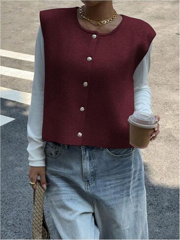 Verdusa Women‘s Comfiest Airport Outfits Button Down Sleeveless Sweater Vest Tops Cozy Cardigans in Kuwait