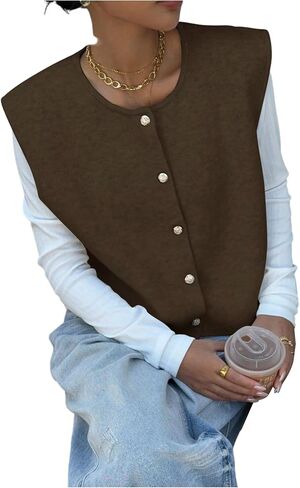 Verdusa Women‘s Comfiest Airport Outfits Button Down Sleeveless Sweater Vest Tops Cozy Cardigans in Kuwait