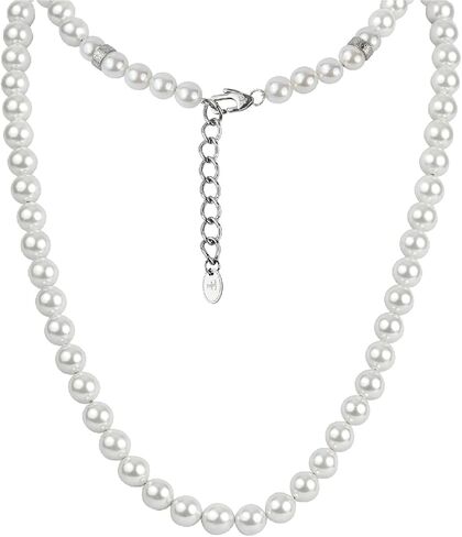 Forge & Foundry Men's Shell Pearl (Man-Made) Necklace with Polished Stainless Steel Artist-Designed Custom Beads - Sizes - 10mm | 8mm | 6mm [Fortier] in Saudi Arabia