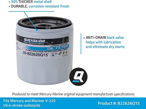 Quicksilver 822626Q15 Oil Filter for Select Mercury and Mariner V-225 V6 4-Stroke Outboards in Saudi Arabia