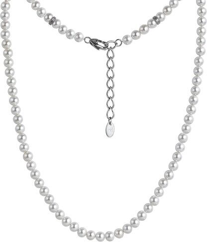 Forge & Foundry Men's Shell Pearl (Man-Made) Necklace with Polished Stainless Steel Artist-Designed Custom Beads - Sizes - 10mm | 8mm | 6mm [Fortier] in Saudi Arabia