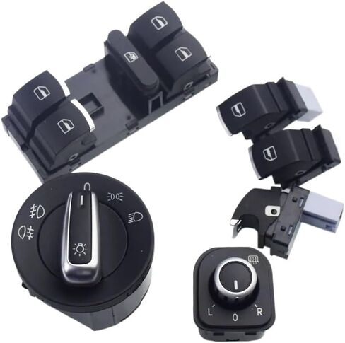 مفتاح المصباح الأمامي من الكروم + مفتاح رئيسي لنافذة الطاقة لسيارة VW Golf 5 6 Mk5 6 Jetta 5 6 Passat B6 Touran للمقعد 5ND941431B 5ND959855(E) in Kuwait