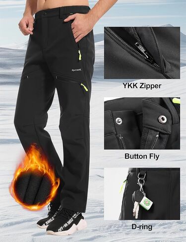 KUTOOK Men's Fleece Lined Softshell Pants Winter Warm Waterproof Windproof Hiking Running Workout with Zipper Pockets S-3XL in Kuwait