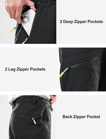 KUTOOK Men's Fleece Lined Softshell Pants Winter Warm Waterproof Windproof Hiking Running Workout with Zipper Pockets S-3XL in Kuwait