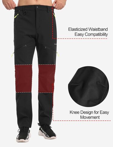KUTOOK Men's Fleece Lined Softshell Pants Winter Warm Waterproof Windproof Hiking Running Workout with Zipper Pockets S-3XL in Kuwait