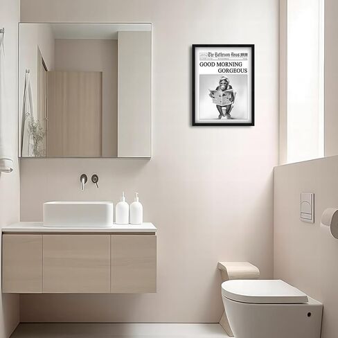 Framed Funny Bathroom Wall Art Decor 12"x16", Black and White Funny Gorilla Artwork Good Morning Gorgeous Wall Pictures Humourous Animal Canvas Prints for Bathroom Wall Decor in Saudi Arabia