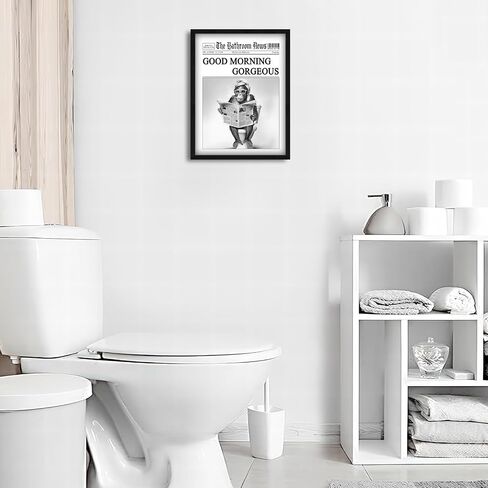 Framed Funny Bathroom Wall Art Decor 12"x16", Black and White Funny Gorilla Artwork Good Morning Gorgeous Wall Pictures Humourous Animal Canvas Prints for Bathroom Wall Decor in Saudi Arabia