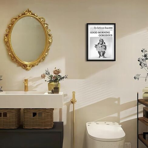 Framed Funny Bathroom Wall Art Decor 12"x16", Black and White Funny Gorilla Artwork Good Morning Gorgeous Wall Pictures Humourous Animal Canvas Prints for Bathroom Wall Decor in Saudi Arabia