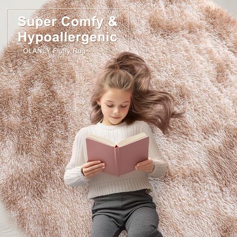 OLANLY Area Rugs for Living Room Bedroom, Machine Washable 3x5 Feet Soft Fluffy Shaggy Bedside Rug, Indoor Floor Carpet for Kids Girls and Boys, Nursery Room, Home Decor Aesthetic, Purple Rainbow in Kuwait