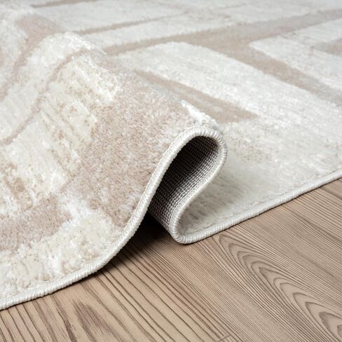 Abani Cream Area Rug for Living Room, Bedroom - Block Pattern- 8' x 10' -Durable & Easy to Clean in Saudi Arabia