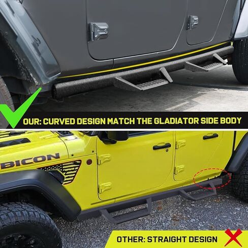 BINARY STAR Curve Design Running Boards Compatible with Vehicle 2020-2025 Jeep Gladiator Jt 4 Door, Rock Rails Sliders Drop Down Side Steps Made with Carbon Steel. in Saudi Arabia