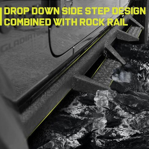 BINARY STAR Curve Design Running Boards Compatible with Vehicle 2020-2025 Jeep Gladiator Jt 4 Door, Rock Rails Sliders Drop Down Side Steps Made with Carbon Steel. in Saudi Arabia
