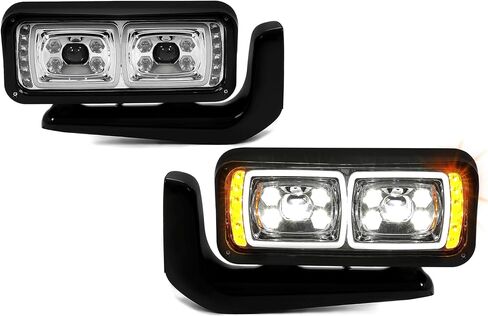 مصابيح أمامية LED من KUAFU DRL مع أذرع تثبيت متوافقة مع Peterbilt 357 359 365 367 378 379 389 567 مع حزام ومصابيح كروم الإسكان عدسة شفافة 2 قطعة in Saudi Arabia