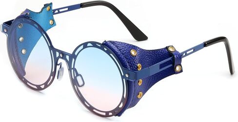 FEISEDY نظارات شمسية كلاسيكية مستديرة Steampunk للنساء والرجال نظارات كلاسيكية بإطار معدني ملابس جلدية B0140 in Saudi Arabia