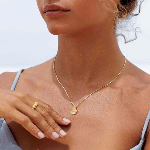 قلادة ذهبية للنساء - قلادة أنيقة مطلية بالذهب عيار 14 قيراط على شكل زهرة متقاطعة على شكل قرن إيطالي على شكل حيوان بوت على الشاطئ للنساء in Kuwait