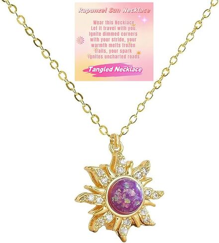 Rapunzel Sun Necklace for Women Tangled Necklace Gold Sun Necklace Purple Opal Pendant Neckalce Healing Crystal Necklace Halloween Trendy Jewelry in Saudi Arabia