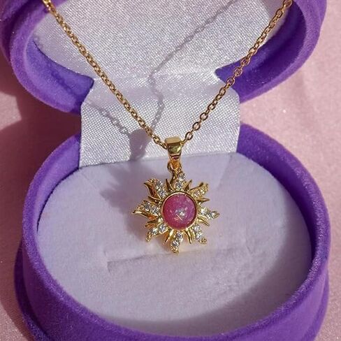 Rapunzel Sun Necklace for Women Tangled Necklace Gold Sun Necklace Purple Opal Pendant Neckalce Healing Crystal Necklace Halloween Trendy Jewelry in Saudi Arabia