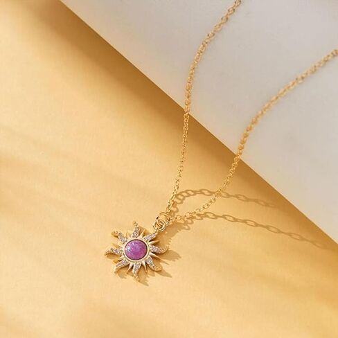 Rapunzel Sun Necklace for Women Tangled Necklace Gold Sun Necklace Purple Opal Pendant Neckalce Healing Crystal Necklace Halloween Trendy Jewelry in Saudi Arabia