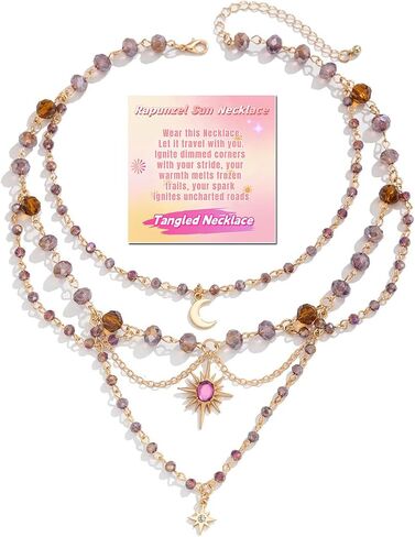 Rapunzel Sun Necklace for Women Tangled Necklace Gold Sun Necklace Purple Opal Pendant Neckalce Healing Crystal Necklace Halloween Trendy Jewelry in Saudi Arabia