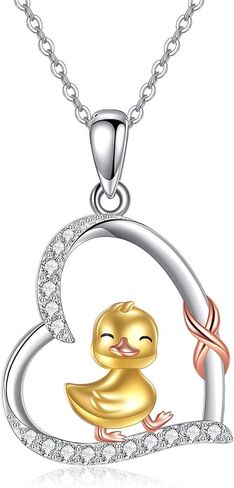 Duck Gifts Necklace 925 Sterling Silver Duck Pendant Necklace Infinity Heart Duck Jewelry for Women Duck Lovers Gifts in Saudi Arabia
