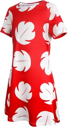 فستان أميرة هاواي للفتيات فساتين حمراء قصيرة الأكمام مطبوع عليها أوراق الشجر لعيد الميلاد والصيف والشاطئ in Kuwait