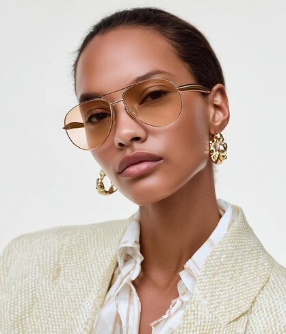 FEISEDY Oversized Aviator Sunglasses Women Men - Retro Gold Metal Chunky Frame, UV400 for Driving & Daily Wear B0311 in Kuwait