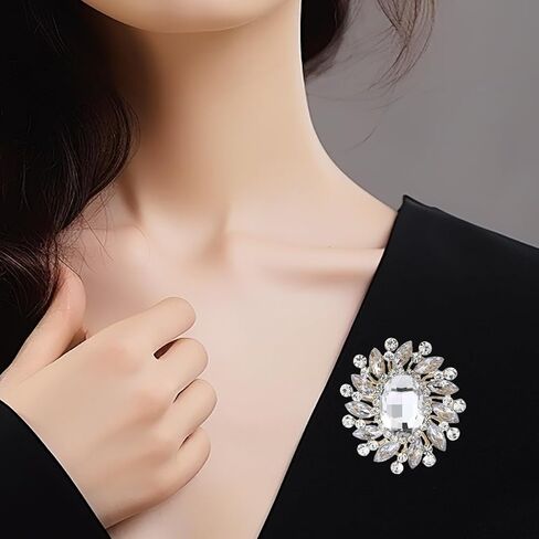 Rhinestone Brooch for Women,Vintage Crystal Flowers Brooch Statement Crystal Glass Lapel Pins Prom Classic Jewelry in Saudi Arabia
