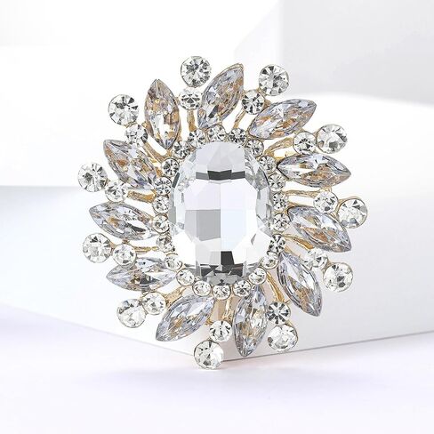 Rhinestone Brooch for Women,Vintage Crystal Flowers Brooch Statement Crystal Glass Lapel Pins Prom Classic Jewelry in Saudi Arabia