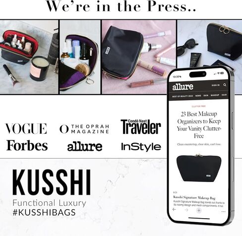مجموعة حقائب KUSSHI مكونة من قطعتين من النيوبرين أثناء التنقل - حامل جواز السفر وحقيبة مكياج بسحاب للسفر للمحفظة - حقيبة محفظة صغيرة للتنظيم والإلكترونيات والنظارات والأشياء الثمينة (وردي) in Kuwait