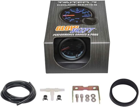 GlowShift Tinted 7 Color 45 PSI Turbo Boost/مجموعة قياس الفراغ - تتضمن خرطوم ميكانيكي وتركيب T - قرص أسود - عدسة مدخنة - للسيارات - 2-1/16 بوصة 52 مم in Saudi Arabia