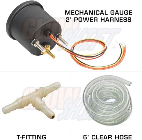 GlowShift Black 7 Color 2.0 BAR Boost/Vacuum Gauge Kit - تتضمن خرطوم ميكانيكي وتركيبات - قرص أسود - عدسة شفافة - للسيارة والشاحنات - 2-1/16 بوصة 52 مم in Saudi Arabia
