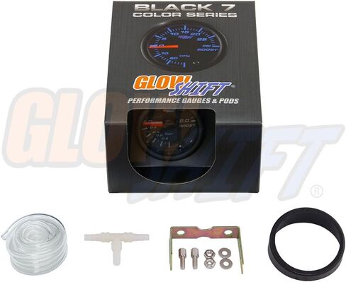 GlowShift Black 7 Color 2.0 BAR Boost/Vacuum Gauge Kit - تتضمن خرطوم ميكانيكي وتركيبات - قرص أسود - عدسة شفافة - للسيارة والشاحنات - 2-1/16 بوصة 52 مم in Saudi Arabia