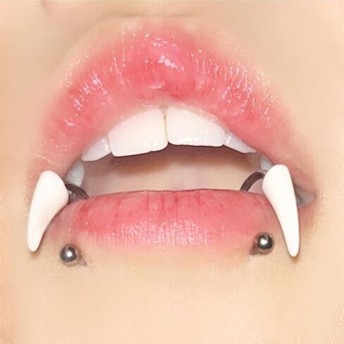 2Pc Piercing Labret for Women Men Fake Wolf Teeth Personalized Fangs Lower Labret Trend Fashion Stainless Steel Polishing Snake Bite Piercing Lip Cuff Vampire Fangs Lip Cuff Piercings Jewelry Halloween Body Piercings Cosplay Lip Ring in Saudi Arabia