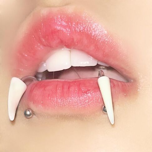 2Pc Piercing Labret for Women Men Fake Wolf Teeth Personalized Fangs Lower Labret Trend Fashion Stainless Steel Polishing Snake Bite Piercing Lip Cuff Vampire Fangs Lip Cuff Piercings Jewelry Halloween Body Piercings Cosplay Lip Ring in Saudi Arabia