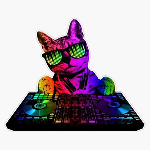 Cool Cat Dj Sticker Decal Vinyl Bumper Sticker Decal Waterproof 5" in Saudi Arabia