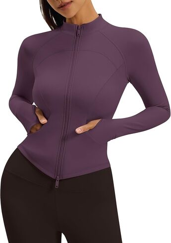 Gacaky Womens Cropped Workout Running Jackets Lightweight Slim Fit Athletic Yoga Jacket Full Zip Tops with Pocket in Kuwait