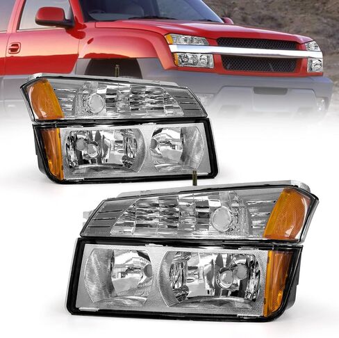 AS مجموعة المصابيح الأمامية لعام 2002 2003 2004 2005 2006 Chevy Avalanche 1500 2500 تناسب نماذج كسوة الجسم مع غطاء كروم عاكس كهرماني للركاب وجانب السائق in Kuwait