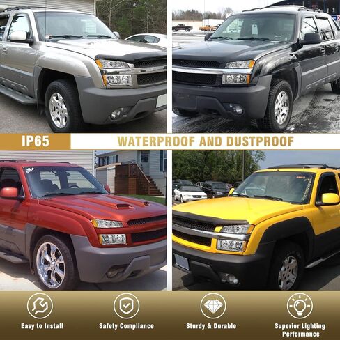 AS مجموعة المصابيح الأمامية لعام 2002 2003 2004 2005 2006 Chevy Avalanche 1500 2500 تناسب نماذج كسوة الجسم مع غطاء كروم عاكس كهرماني للركاب وجانب السائق in Kuwait