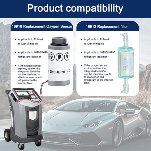 مستشعر O2 16916 متوافق مع مستشعر Robinair 16916 البديل، مستشعر O2 1-16-1013-00-2، يناسب أجهزة التيار المتردد R1234yf - يتضمن فلتر معرف المبرد 16913. in Kuwait