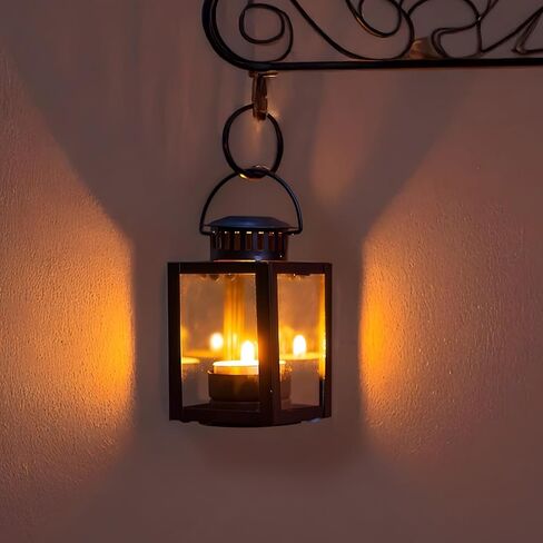 2 Pcs Black Lantern Candle Holders, Garden Candles Lanterns, Rustic Iron Frame with Glass Panels, Square Design, Hanging Lanterns for Indoor Outdoor Decoration in Saudi Arabia