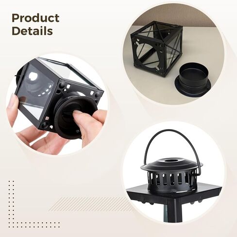 2 Pcs Black Lantern Candle Holders, Garden Candles Lanterns, Rustic Iron Frame with Glass Panels, Square Design, Hanging Lanterns for Indoor Outdoor Decoration in Saudi Arabia