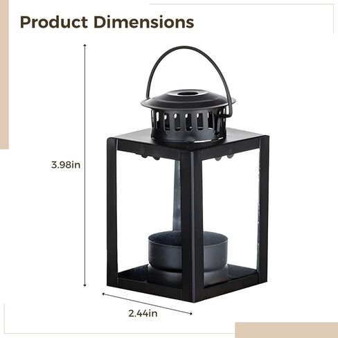 2 Pcs Black Lantern Candle Holders, Garden Candles Lanterns, Rustic Iron Frame with Glass Panels, Square Design, Hanging Lanterns for Indoor Outdoor Decoration in Saudi Arabia
